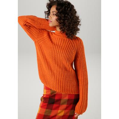 Strickpullover ANISTON CASUAL, Damen, Gr. 40, orange, Grobstrick, Obermaterial: 100% Polyacryl, unifarben, figurumspielend kurz, Raglanärmel Rippstrickbündchen, Pullover Strickpullover, mit Rollkante am Stehkragen