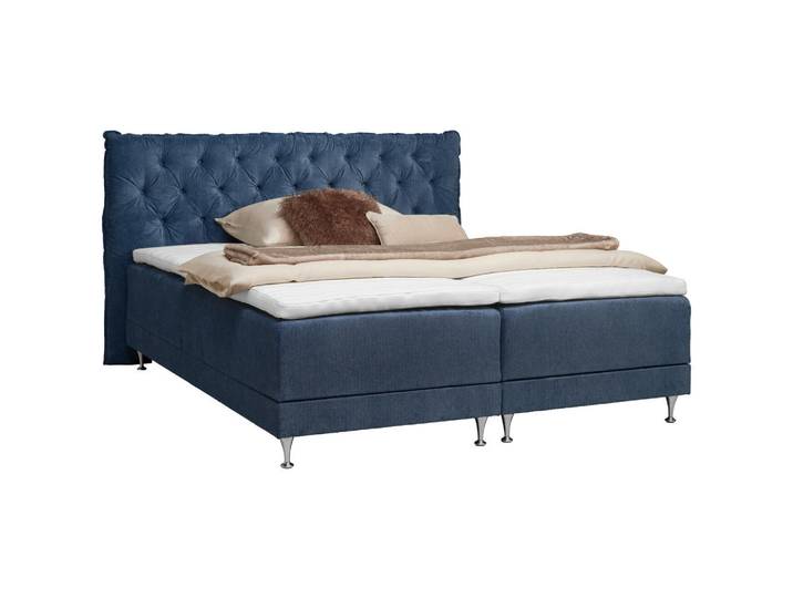 Welnova Boxspringbett, Blau, Metall, H3 + H5, 7-Zonen, Höhe ca. 27,5 cm, 180x200 cm, gepolstertes Kopfteil, Schlafzimmer, Betten, Doppelbetten