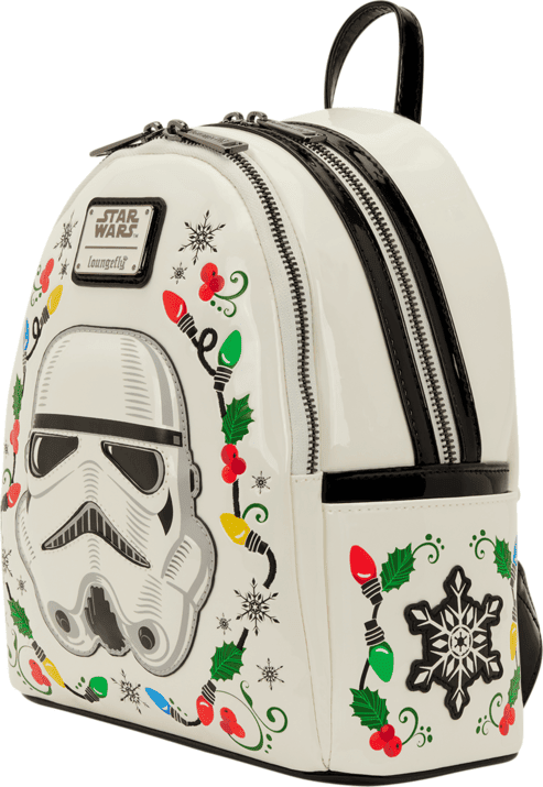 Loungefly Star Wars Stormtrooper Holiday Light-Up Mini Backpack - Officially Licensed, Patent Faux Leather, Top Zip Closure