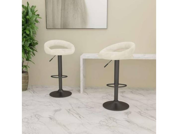 NLQMSU Barhocker, 2 Stück, Velours, cremefarben, mit Gashebefunktion Robuste Stahlbasis, integrierte Fußstütze, höhenverstellbar, Kapazität 110 kg, Design Esszimmer