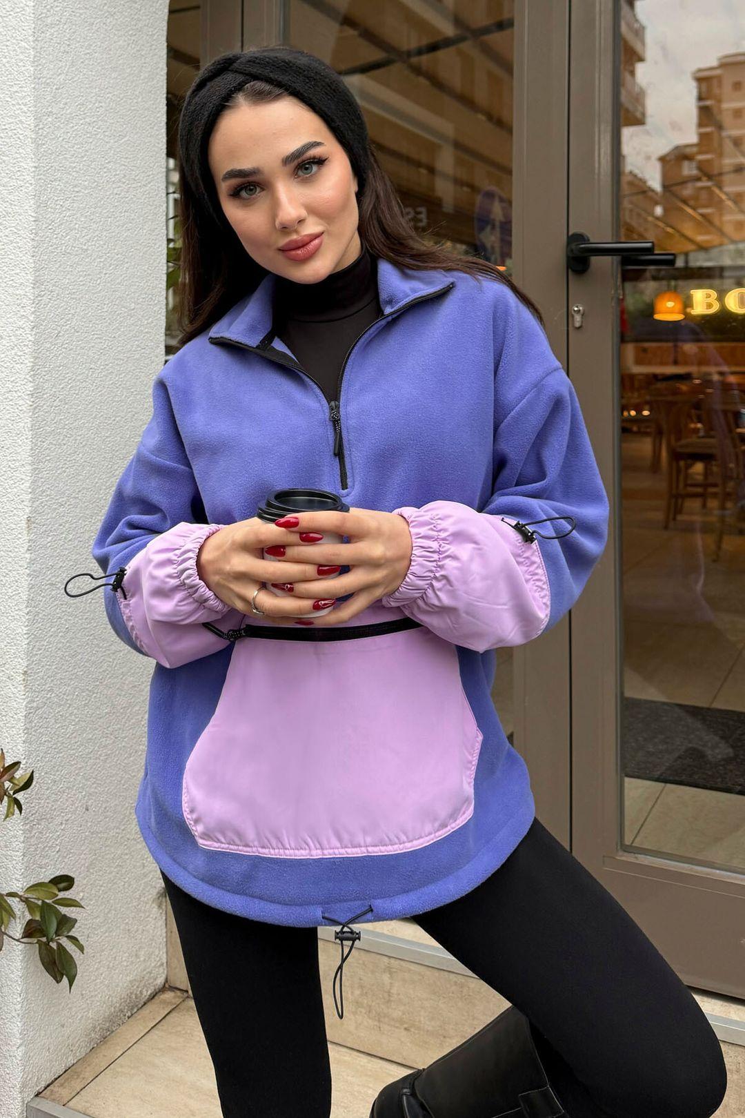 Oversized Pluche Halve Rits Sweatshirt