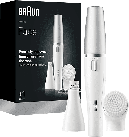 Depiladora facial - Braun FaceSpa 810, Depilación y sistema de limpieza facial, Wet&Dry,; Blanco/Plata