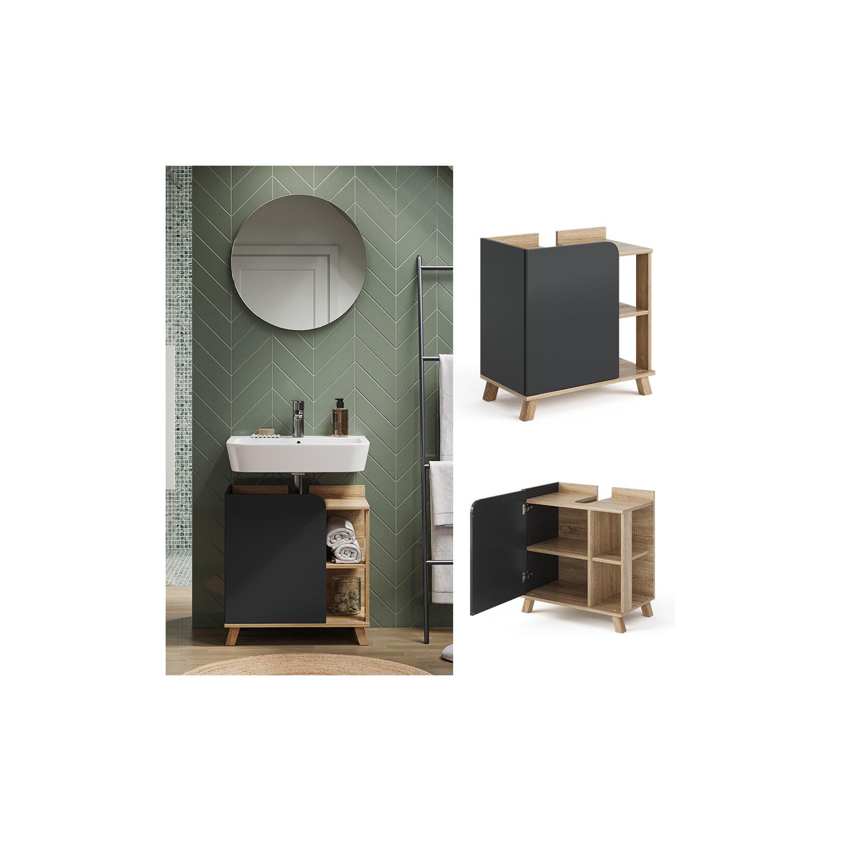 Vicco Waschbeckenunterschrank Karen Sonoma Anthrazit 60 x 65 cm Tür offene Fächer