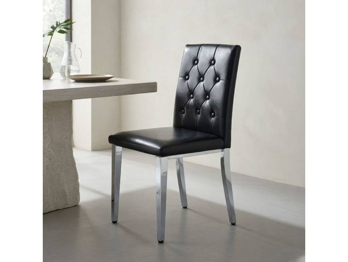 CollaHausse Lot de 4 Chaises de Salle à Manger Noires Finition Argent Brillant