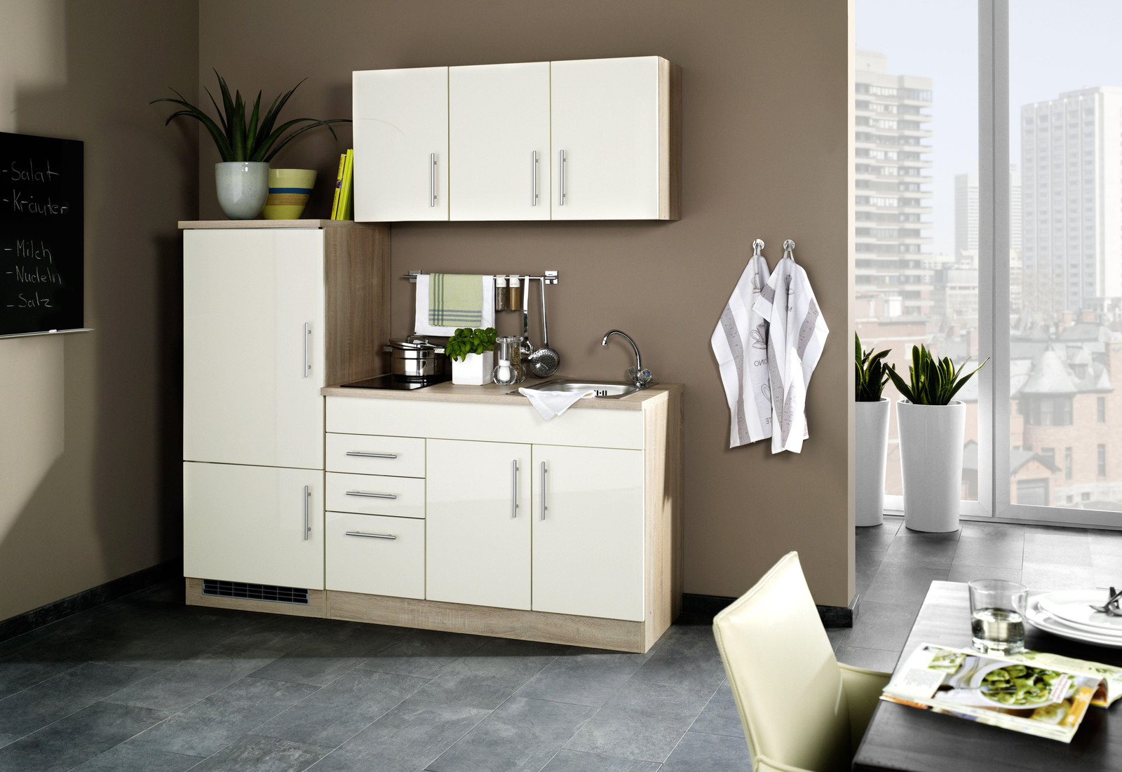 Held Möbel Complete Keuken Toronto, Beige Hoogglans, Breedte: 180 cm
