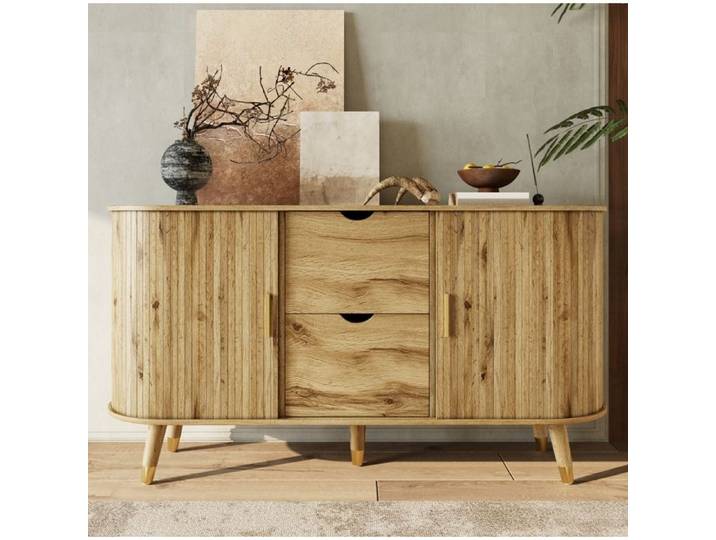 ELVORIN Buffet bas 140 x 40 x 79 5 cm 2 portes coulissantes 2 tiroirs bois naturel