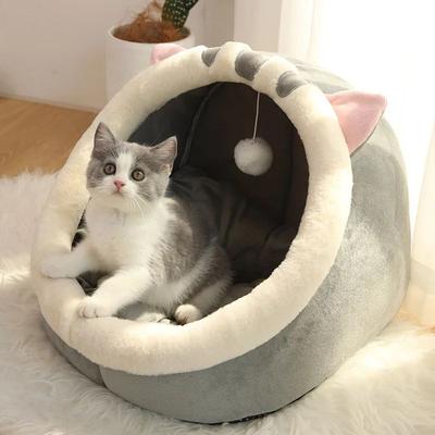 Inspired Living Pawsome Cozy Cat Cave Bed With Removable Cushion Foldable, Washable Hooded Pet Nest 1 m