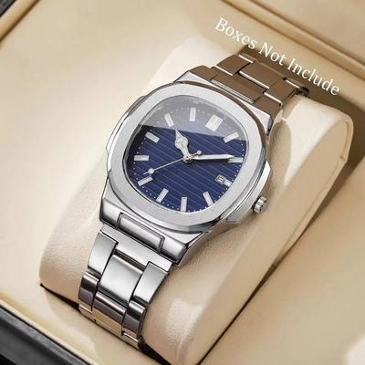 Uplift Essentials Men Square Dial Stainless Steel Quartz Watch With Calendar blue