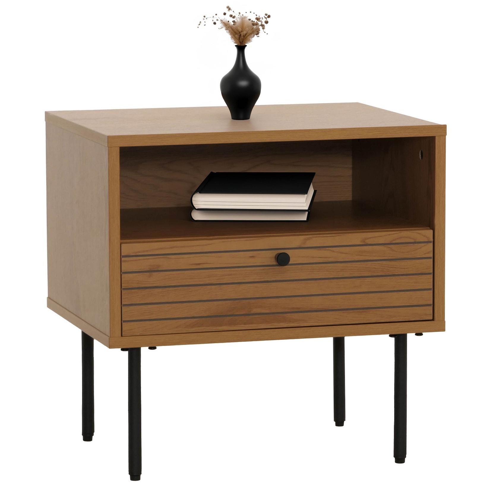 Nachttisch MCW-N78, Nachtschrank, Schublade, skandinavischer Stil Metall Holz Melamin MVG 50x40x50cm ~ natur