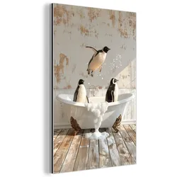 METALLBILD Vintage - Pinguin - Badewanne - Schaumstoff Deko Wohnzimmer 60x90 cm
