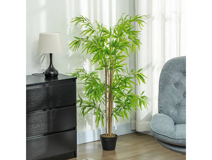 Outsunny Bambous Artificiels 1,2m Réalistes avec Pot Noir Vert
