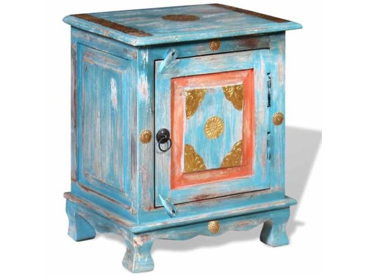 LKJephalotrop Nachttisch Massivholz Mango Blau Beistelltisch 40x30x50 cm Handgefertigter Beistellschrank im indischen Vintage-Stil für Schlafzimmer mit messingenen Beschlägen.