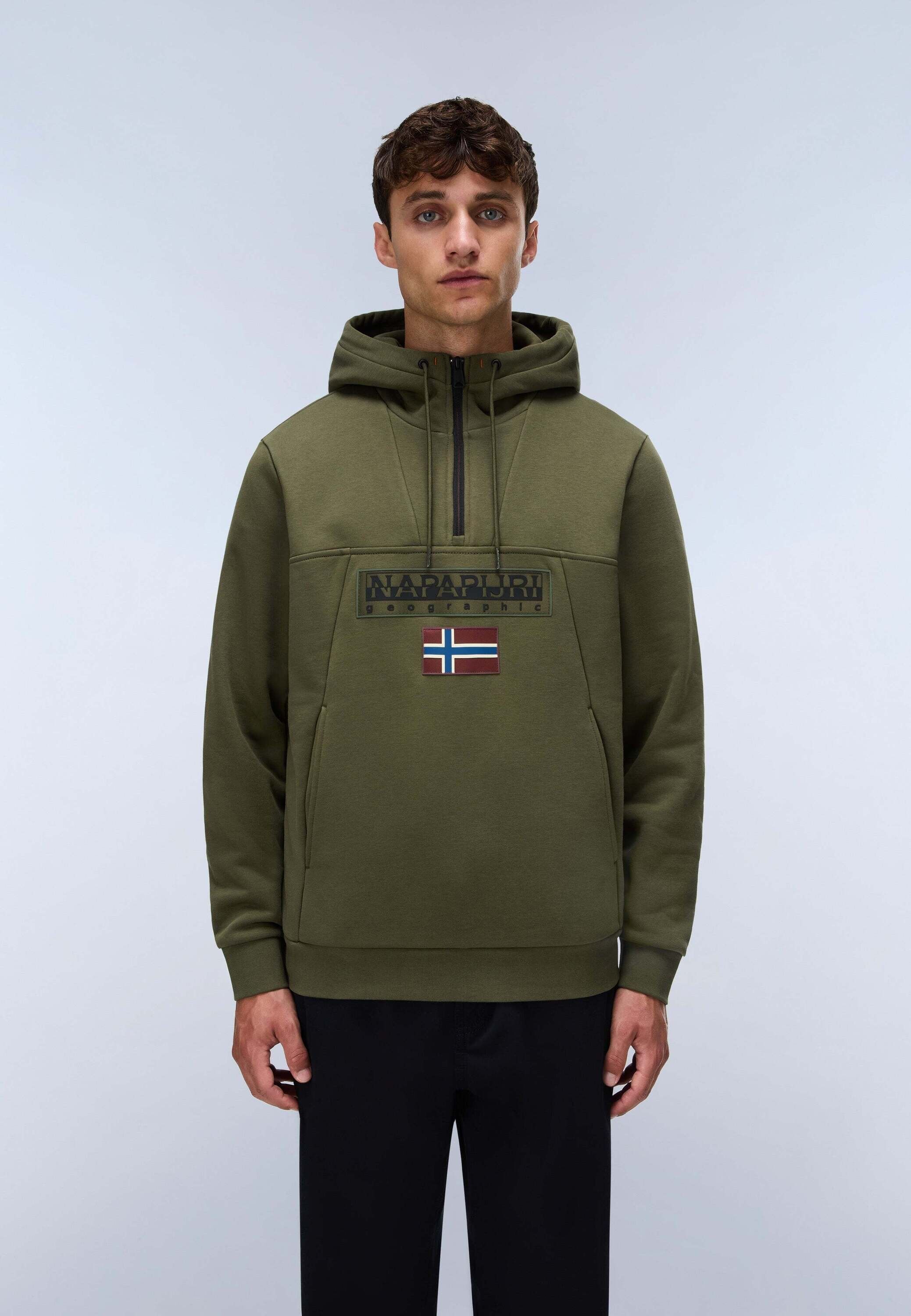 Kapuzenpullover NAPAPIJRI "Napapijri Kapuzenpullover BURGEE HZH 2.0", Herren, Gr. M, khaki, Pullover Kapuzenpullover khaki M