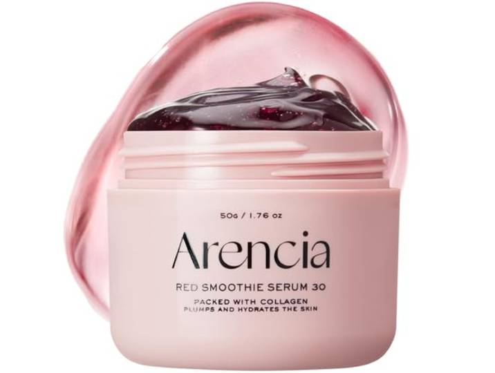 Arencia Smoothie gezichtsmasker, nachtserum, rood, glans en kalmering, met 30% rood collageen, niacinamide, peptide, vitamine E