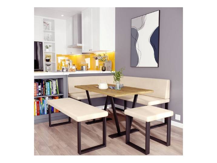 AN FURNITURE STORE Eckbankgruppe Eckbank ALINA Metall Set, (Eckbank mit Tisch, Sitzbank und Hocker), Tischplatte 32 mm, Farbe ARTISAN OAK, pulverbeschichtetes Metallprofil