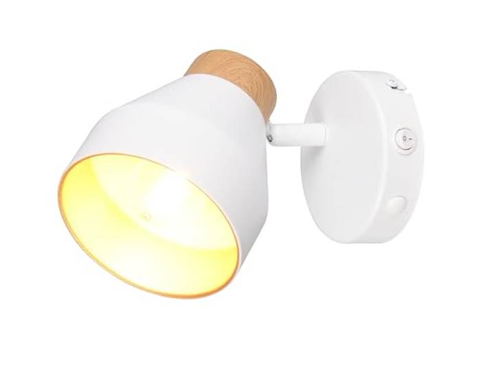 Reality Leuchten Spotleuchte Valentin R81921731, Metall Weiß matt, Holznachbildung, exkl. 1x E14