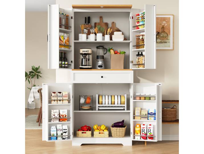 Armoire de cuisine avec 12 portes et tiroirs (80x40x180cm), armoire de rangement de collations moderne en MDF et aggloméré, pour la cuisine