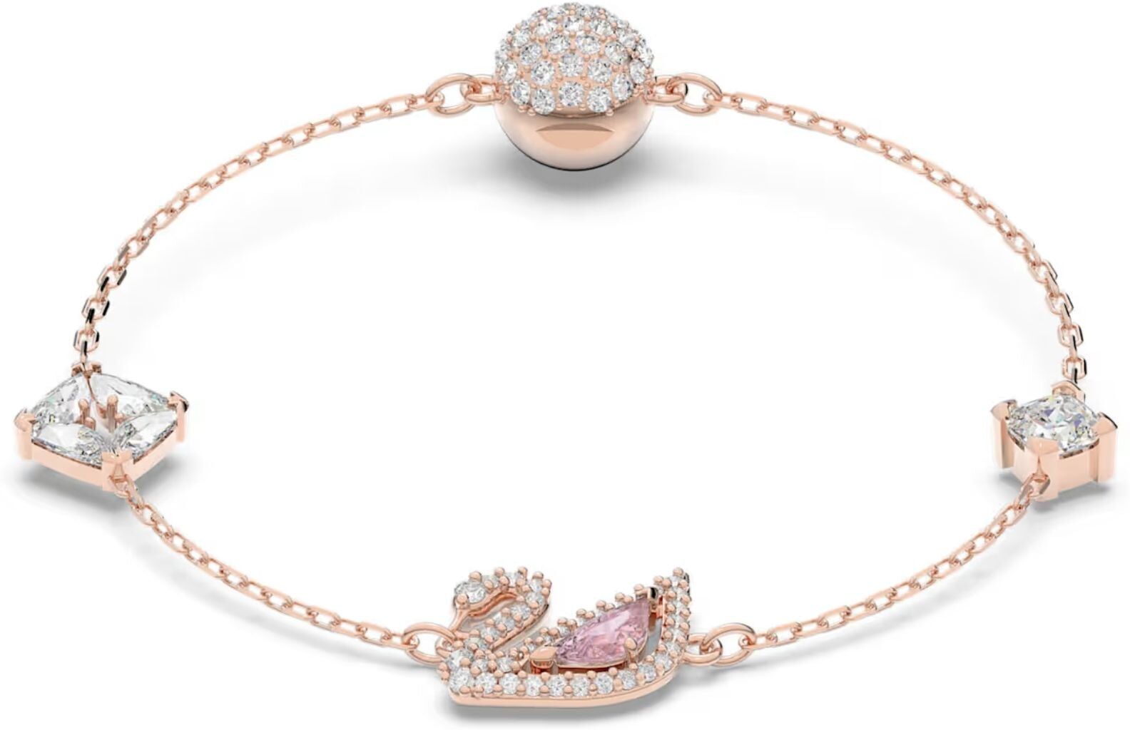 Swarovski Swan rannekoru, rosekullattu, kirkkaat ja vaaleanpunaiset kristallit