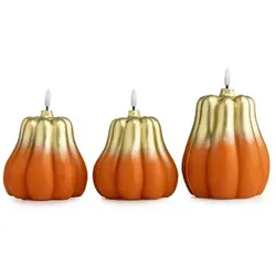 ELAMBIA 3 LED-Kürbiskerzen Design Gold-Ombré Flamme Luma, Timer Höhe 12cm & 15cm