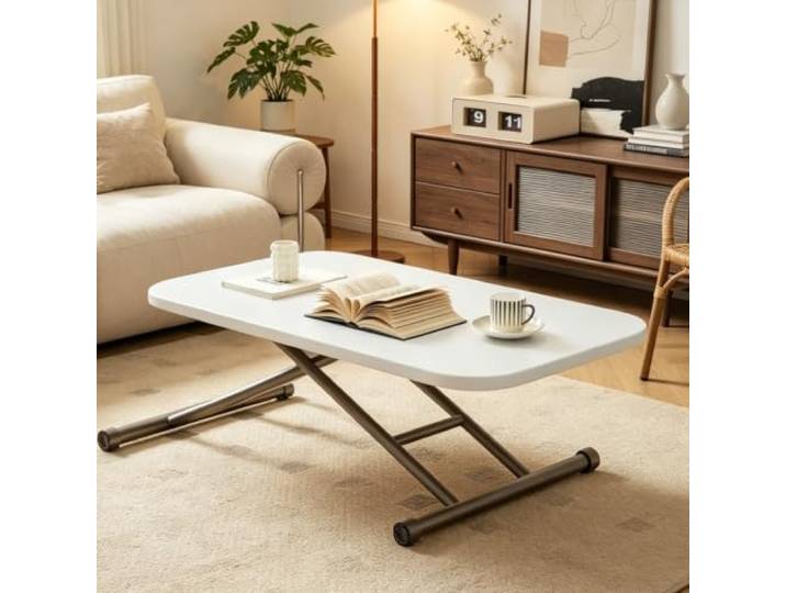 Höhenverstellbarer rollbarer Couchtisch,vielseitig,verstärkt und standfest Couchtisch verdickte Platten&verstärkte Halter mit hoher Tragkraft,abgerundete Kanten verhindern Stöße(White,31.5x18.9 )