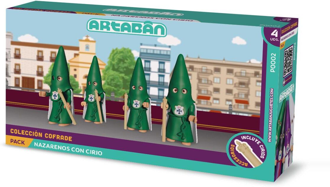 ARTABÁN Pack 4 figuras Nazarenos con Cirio Hermandad de capa verde .