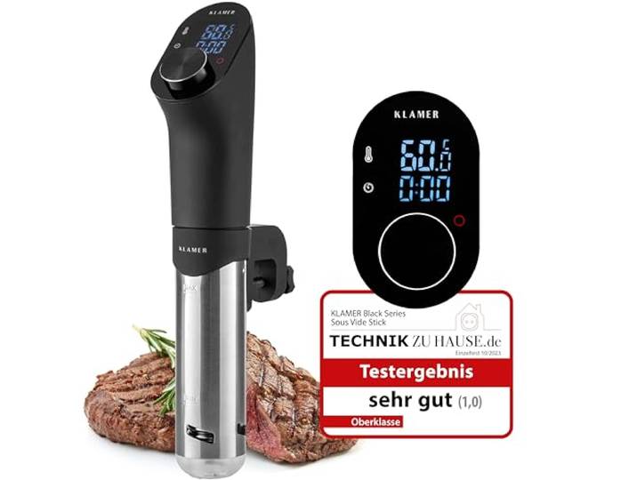 KLAMER Sous Vide Stick 1200 Watt mit präziser 20-95 Grad Temperaturregelung Schongarer mit 3D Zirkulation und IPX7 wasserdicht, gart gleichmäßig ohne Nährstoffverlust und erhält Vitamine und Aromen