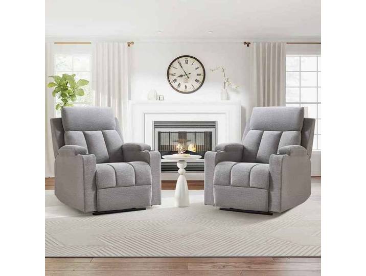 CANMOV Fauteuil Fauteuil Relax avec Repose-Pieds Fauteuil Inclinable en Tissu et Bois Gris Clair Lot de 2