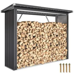 Outsunny Kaminholzregal Außen Stahl 213 x 66,5 x 150 cm erhöhtes Brennholzregal