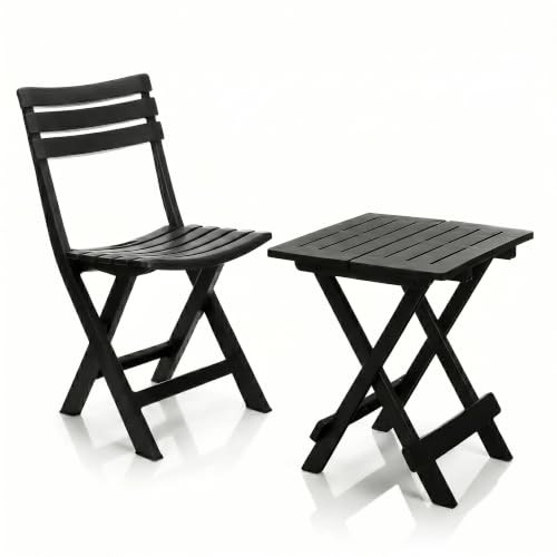 BigDean Inklapbare tuinstoel en tuintafel set, antraciet, weerbestendig