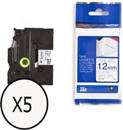 Brother TZe-FA3 cinta para la ropa 12mm texto azul sobre blanco (3M) (Pack 5 Unidades)