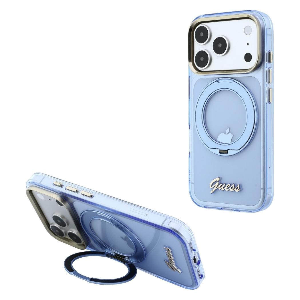 Guess IML Ring Stand 360 Script Metal Logo MagSafe Hülle für iPhone (Apple iPhone 17 Pro Max, Apple iPhone 18 Pro Max) (76174805)