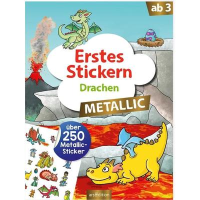 Erstes Stickern Metallic – Drachen, Taschenbuch von , arsedition, 978-3-8458-5362-8