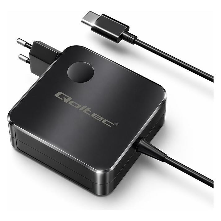 Qoltec 100W GaN Super Fast | USB-C PD | 5-20V | 3-5A | Laptop | MacBook | Smartfon | + kabel 1.8m (100 W) (51779)