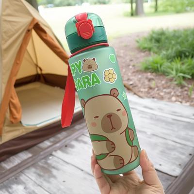 Trendy Discount Goods Large Capacity Sports Water Bottle, Capybara Straw Cup, Leakproof Plastic Water Bottle, Cute Cartoon, Portable Out green