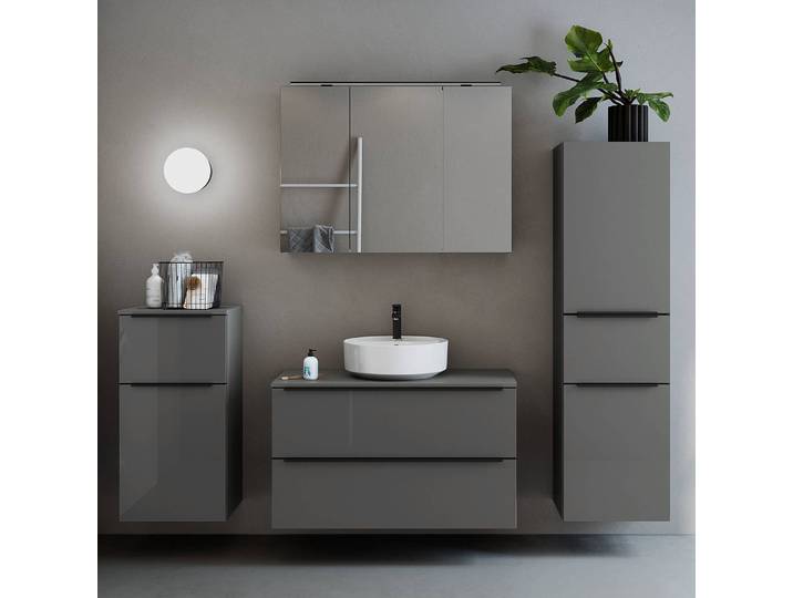 Badezimmerset MYBA XLI 4-teilig 190cm Grau/Hochglanz Grau
