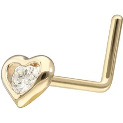 14/18 Karat Gold Nasenstecker L-Form MOISSANIT + HERZ