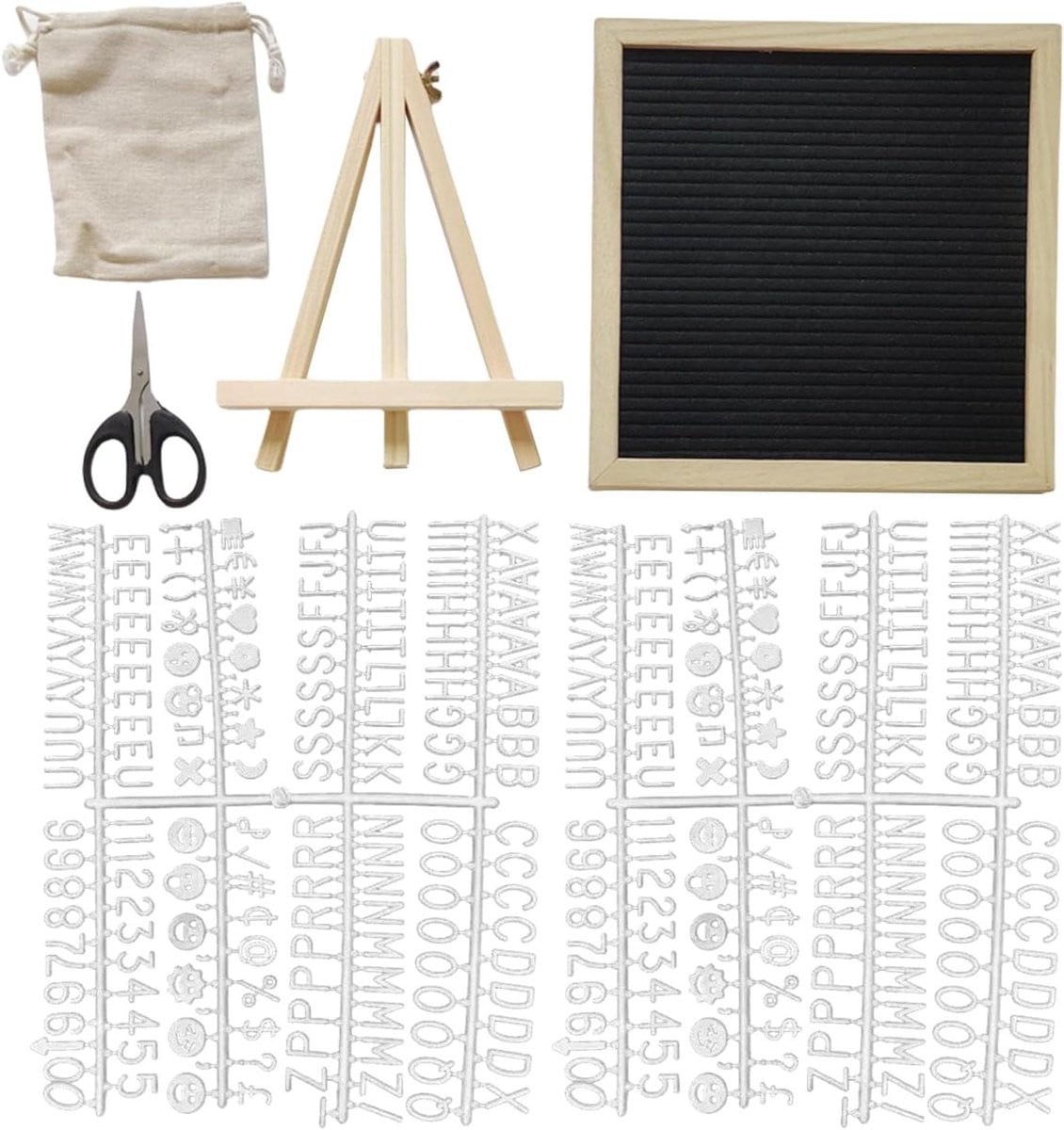 Decoratief Letterbord met 340 Kaarten van Hout en Vilt - Zwart