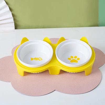 Uplift Treasures Ceramic Tilted Double Pet Bowl Set yellow