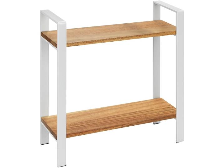 WENKO Keukenrek Louisa Recht model in mat wit staal en FSC gecertificeerd acaciahout 32x33x11cm - 2 niveaus - Keukenrek Staand - Keukenorganizer
