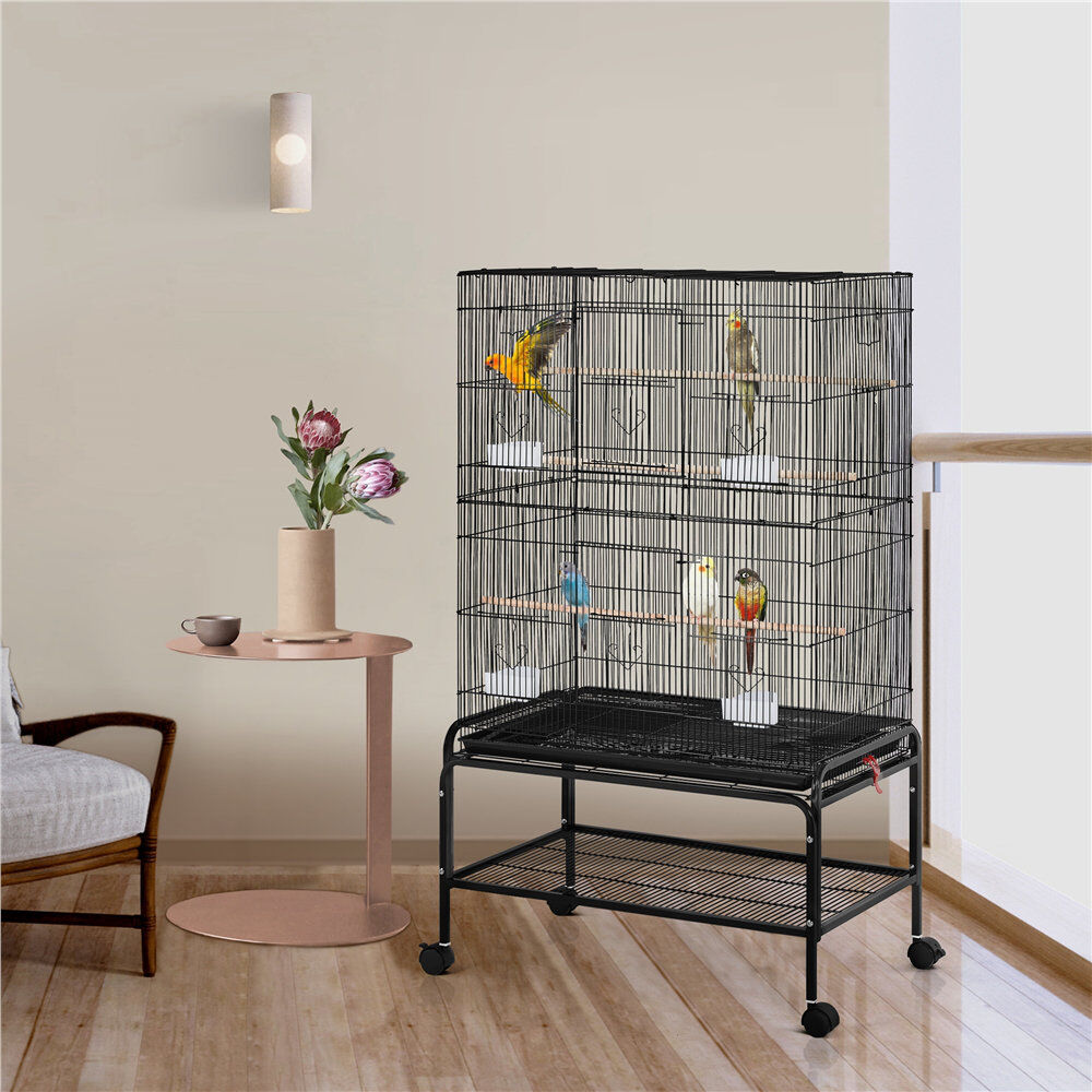 Yaheetech 134.5cm Steel Flat Top Floor Bird Cage with Wheels Black 134.5cm H X 79cm W X 49cm D