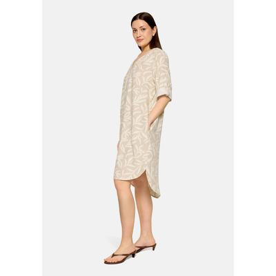 Sommerkleid CARTOON "Damen mit Muster", Damen, Gr. 34, Normalgrößen, Canvas, beige (nature, cream), Canvas, Obermaterial: 55% Leinen, 45% Viskose, lässig geschnitten lang, V-Ausschnitt, Kleider Sommerkleid