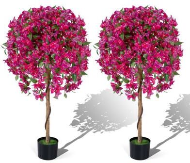 Costway 2 Pack Artificial Azalea Trees Faux Floral Plants with Vivid Blooming Flowers