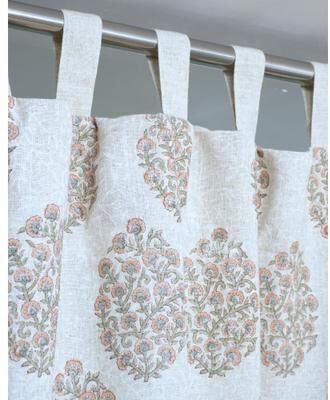 Fabdivine Heavy Viscose Linen Tab Top Curtain Pink Floral Boho Luxury Window Drape - Gudhal