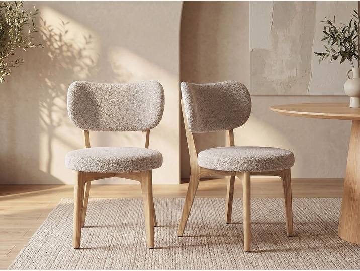 Stuhl 6er-Set - Bouclé & Kautschukholz - Taupe - TORIEL