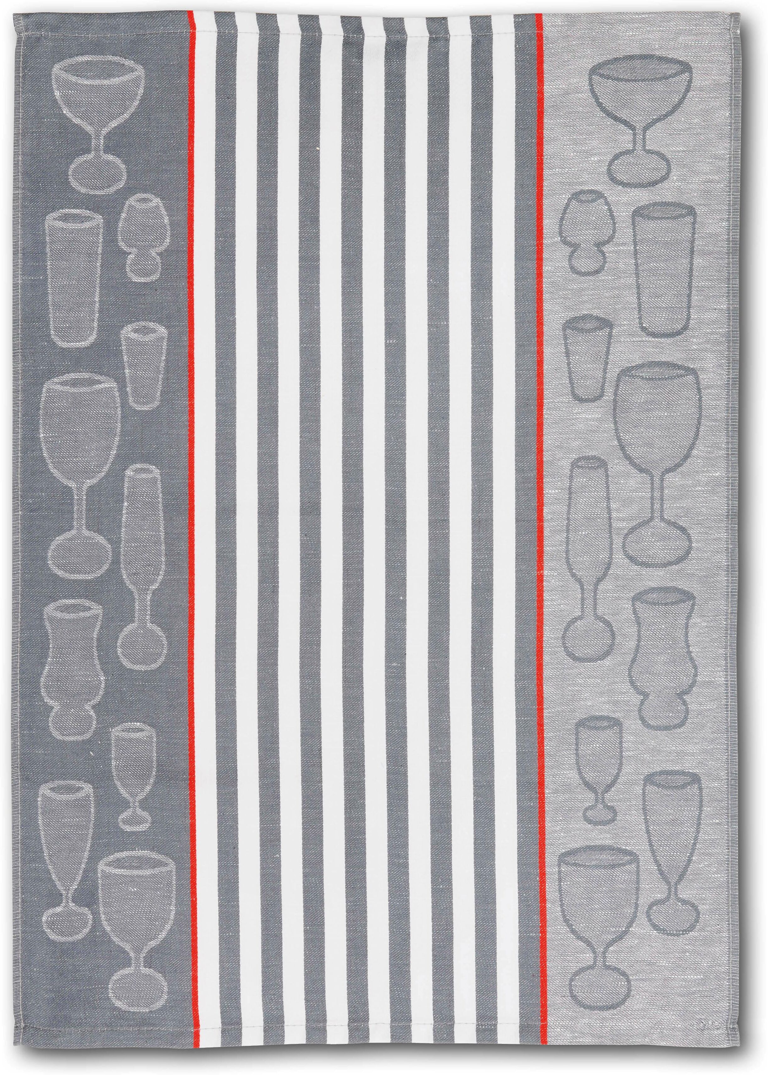 Geschirrtuch DYCKHOFF "Gläser / Halbleinen", grau (anthrazit), B:50cm L:70cm, 45% Leinen, 55% Baumwolle, Geschirrtücher, Geschirrtuch, mit Gläser & Streifen Motiv, Masse je Tuch ca. 50x70 cm anthrazit 10 Stk., 45 % Leinen 55 % Baumwolle