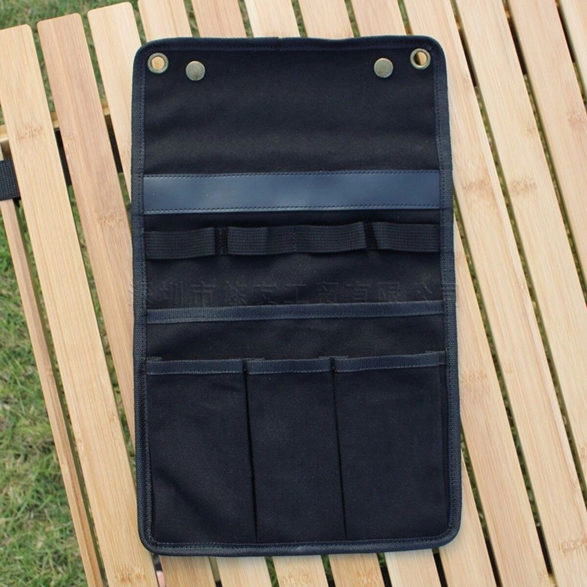 INF Canvas-Armlehnen-Organizer für Garten- und Campingstühle – Mehrfachtaschen Hängeaufbewahrung für Telefon, Getränk, Magazin, Schwarz