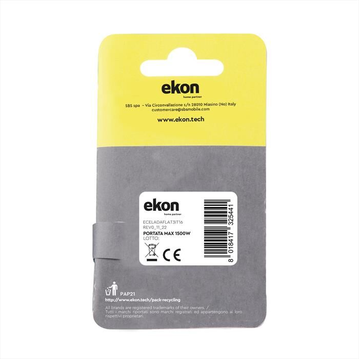 EKON Adattatore Triplo Piatto Con 3 Prese Bipasso Ita-bianco