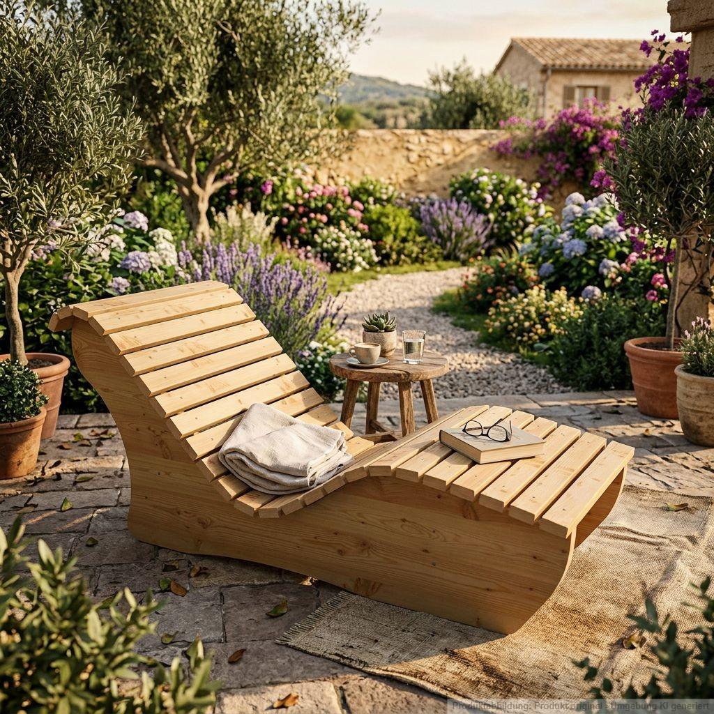 Holzliege Waldsofa Wellenliege Holzliege Relaxliege "Sigi" Gartenliege Massivholz Lärche gerade 70cm Himmelsliege