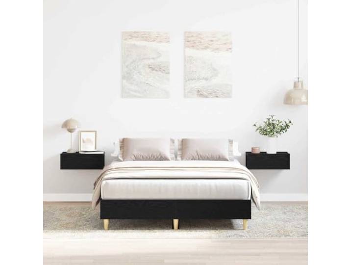 YUTAASU Bettrahmen Schwarz Eichen-Optik 193 x 123 x 25 cm Holzwerkstoff Plattformbettgestell, Stabil Ohne Lattenrost, Moderne Schlafzimmer, Einfache Reinigung
