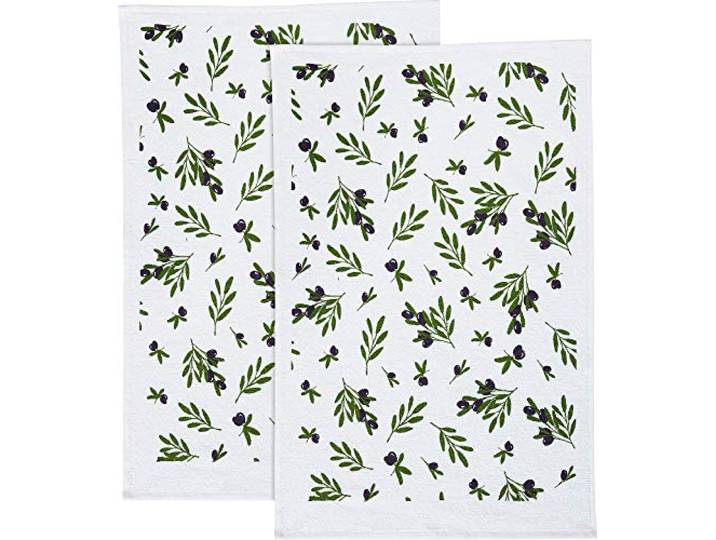 Erwin Müller Geschirrtuch Frottier, Küchentuch, Trockentuch im 2er-Pack mit Druckmotiv Oliven Größe 45x70 cm - strapazierfähig, saugstark, bügelfrei, 100% Baumwolle